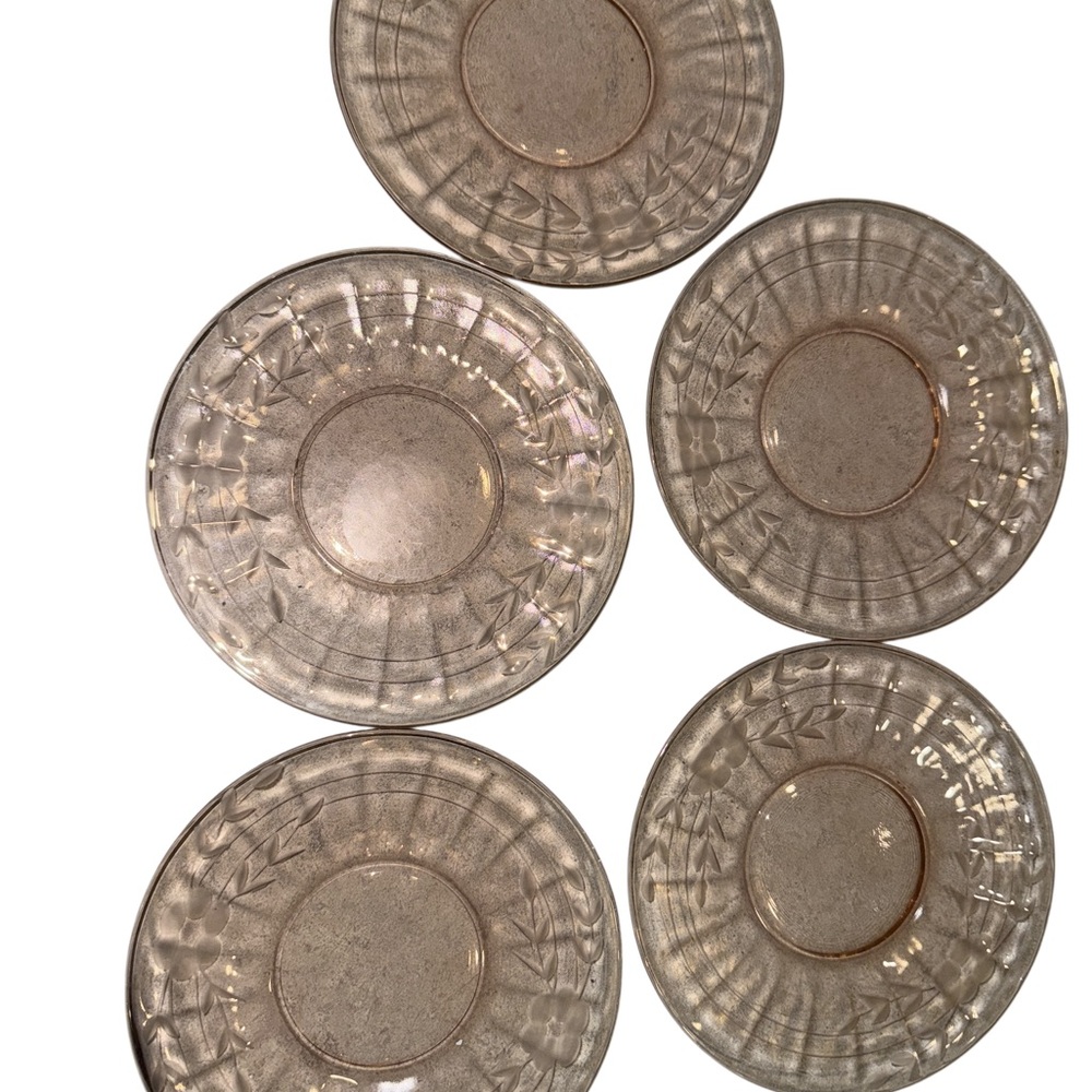 Set of 5 Vintage 1930’s Pink Depression Glass Plates - Federal Patrician Floral - Picture 3 of 7